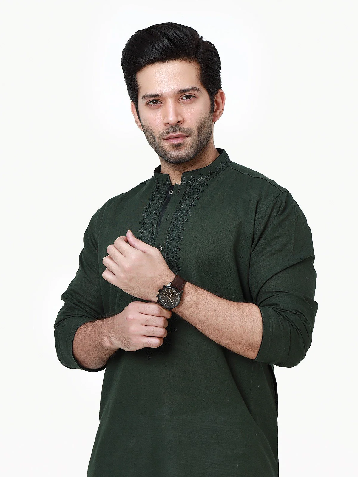 Men's Dark Green Kurta - EMTK22S-99211 - Image 2