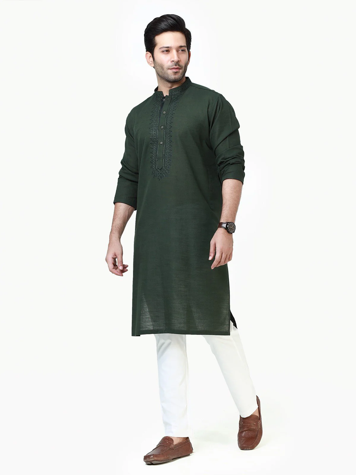 Men's Dark Green Kurta - EMTK22S-99211 - Image 3