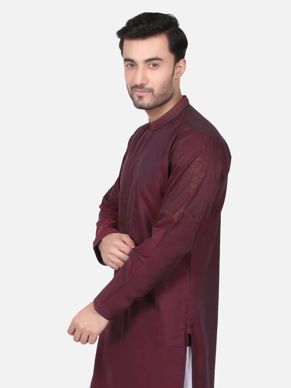 Men's Burgundy Kurta Ceremonial - EMTKC18-006 - Image 2