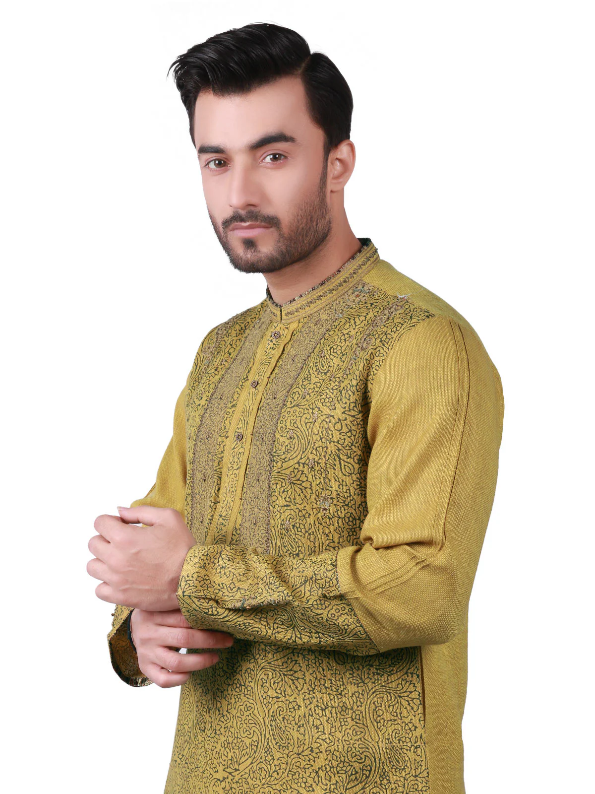 Men's Golden Kurta Ceremonial - EMTKC18-007 - Image 2