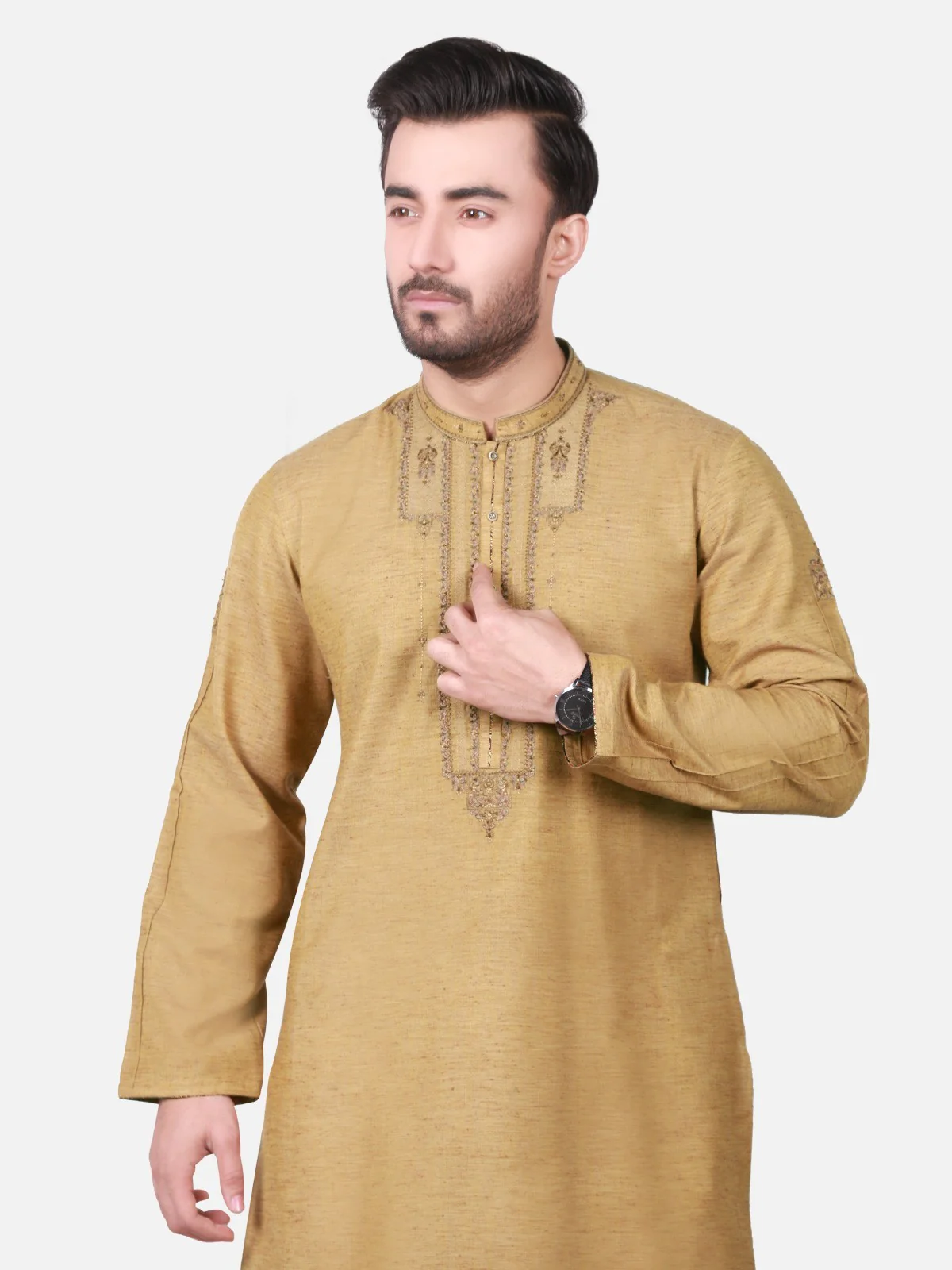 Men's Golden Kurta Ceremonial - EMTKC18-016 - Image 2