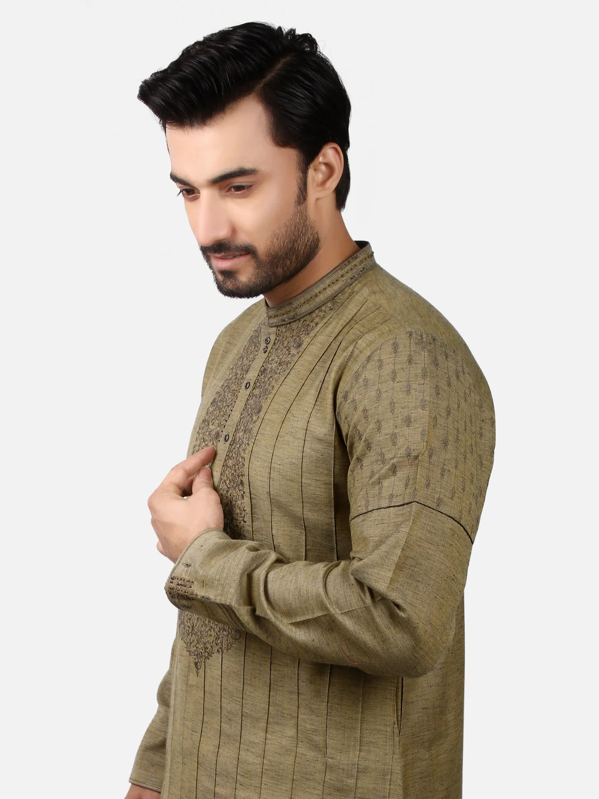 Men's Light Mehndi Kurta Ceremonial - EMTKC18-021 - Image 2