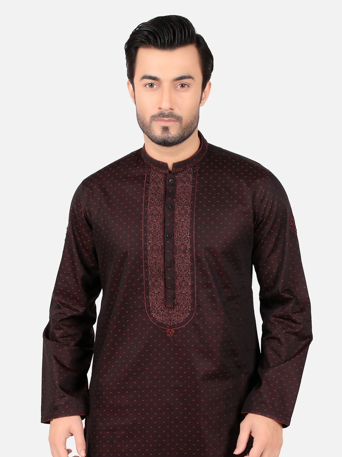 Men's Dark Maroon Kurta Ceremonial - EMTKC18-030 - Image 2