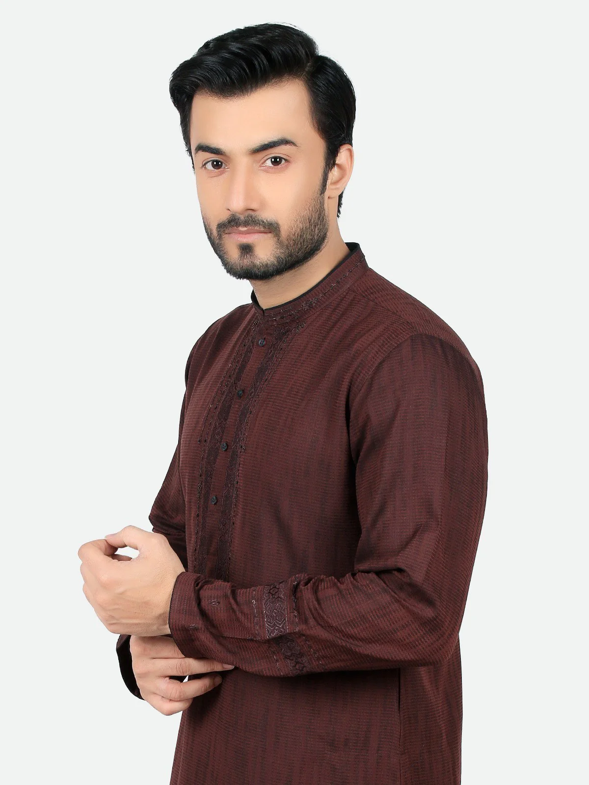 Men's Dark Maroon Kurta Ceremonial - EMTKC18-031 - Image 2