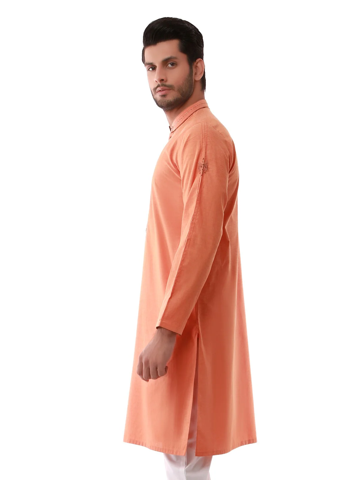 Men's Orange Kurta Ceremonial - EMTKC19-044 - Image 2