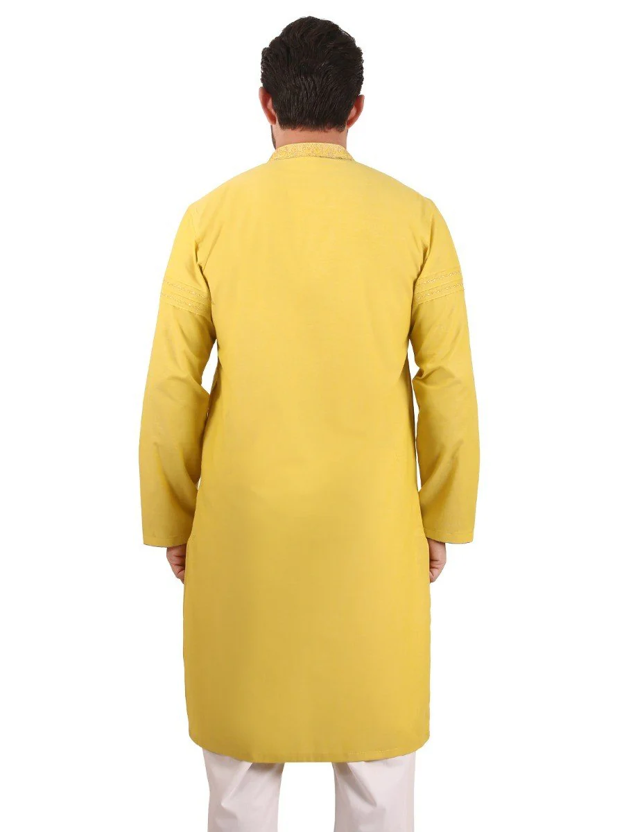 Men's Lime Yellow Kurta Ceremonial - EMTKC19-045 - Image 2