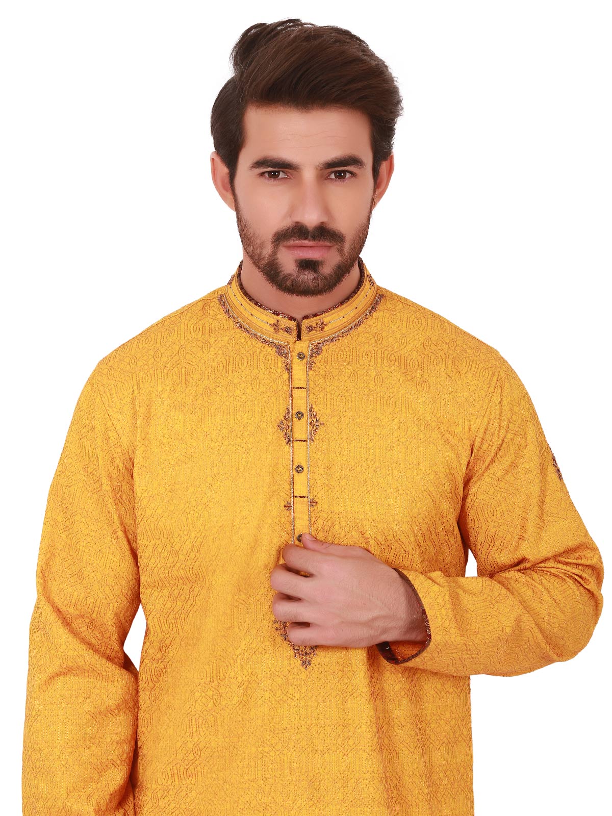 Men's Yellow Kurta Ceremonial - EMTKC20-013 - Image 2