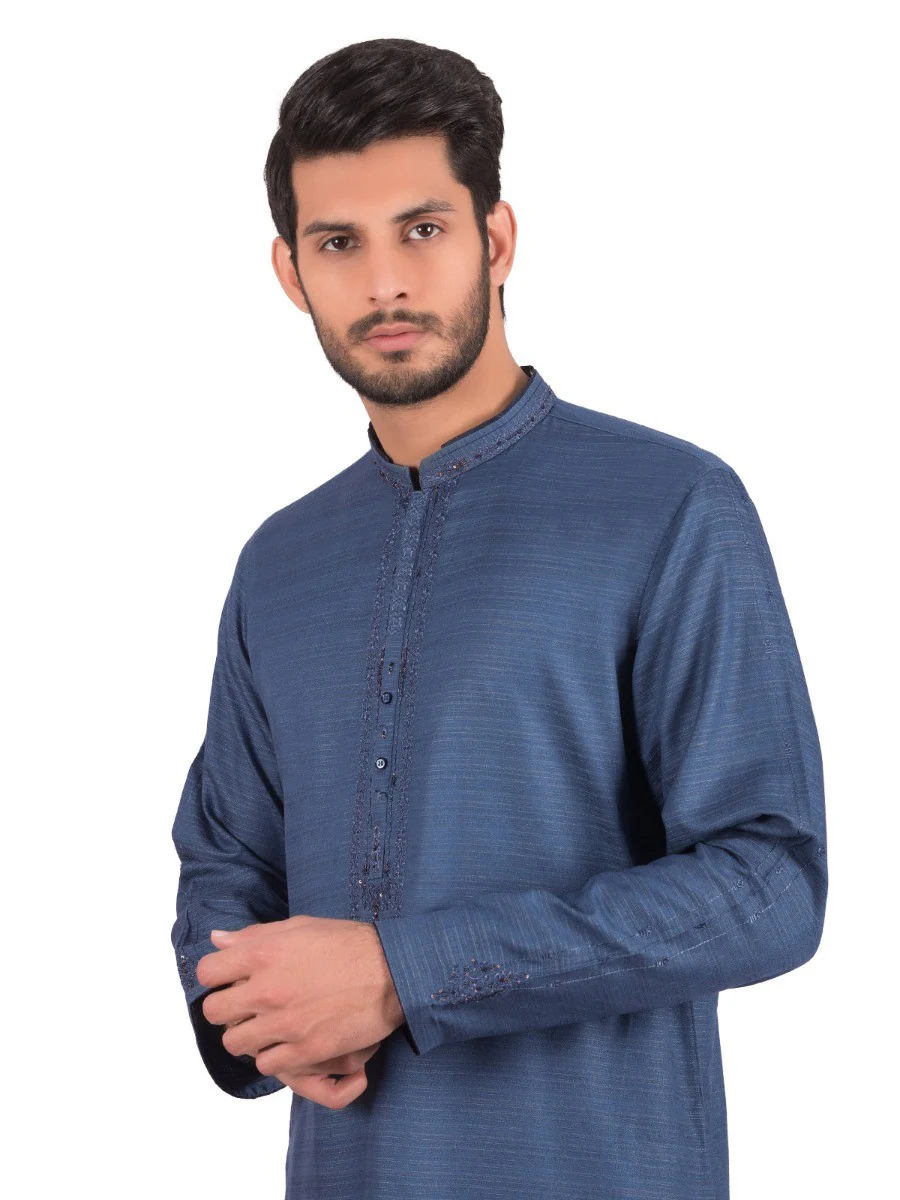 Men's Dark Teal Kurta Ceremonial - EMTKC20-036 - Image 3