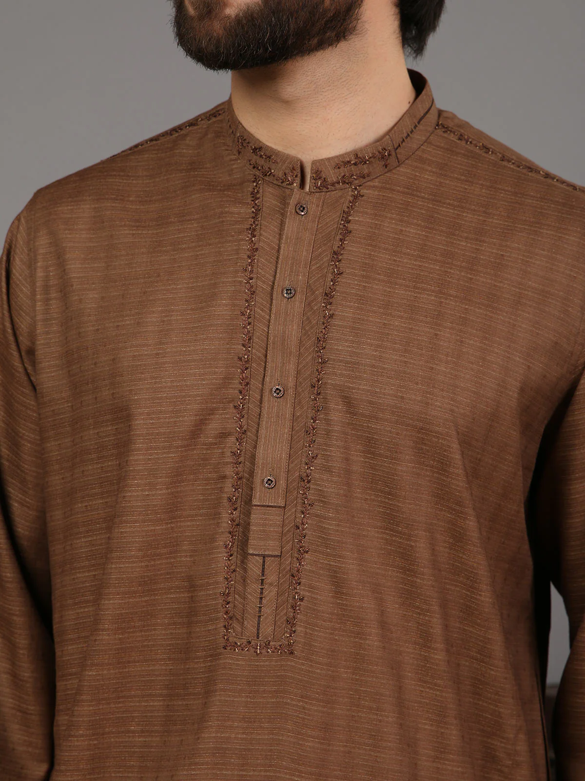 Men's Dead Brown Kurta Ceremonial - EMTKC20-9746 - Image 2