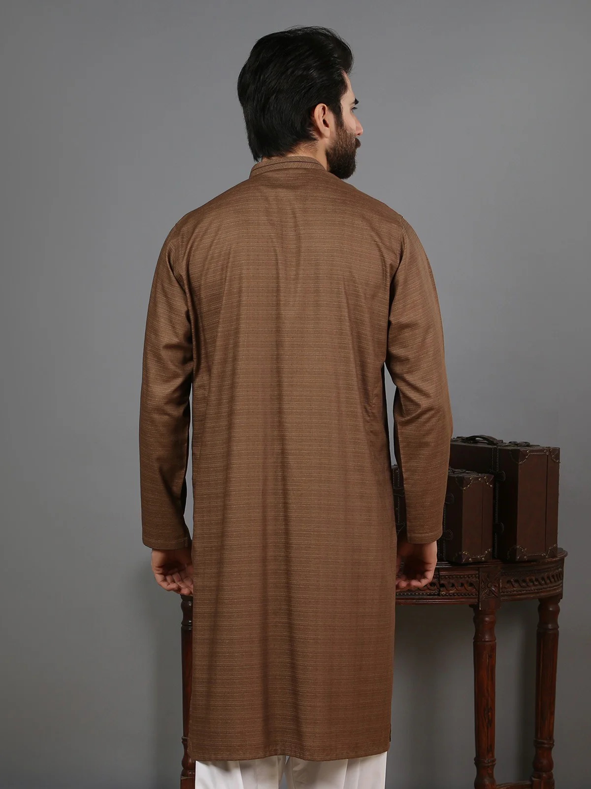 Men's Dead Brown Kurta Ceremonial - EMTKC20-9746 - Image 4
