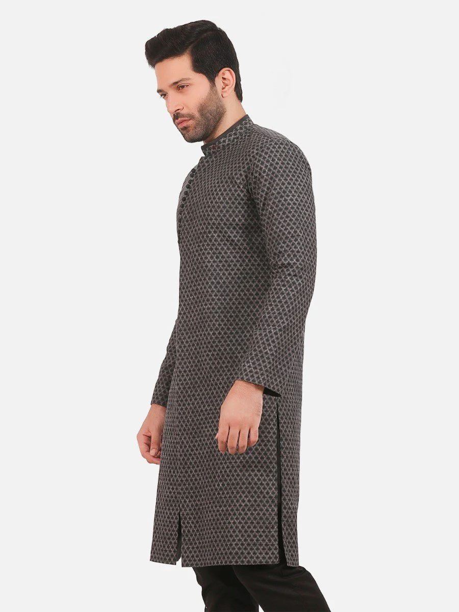 Men's Dark Grey Kurta Ceremonial - EMTKF20-001 - Image 2