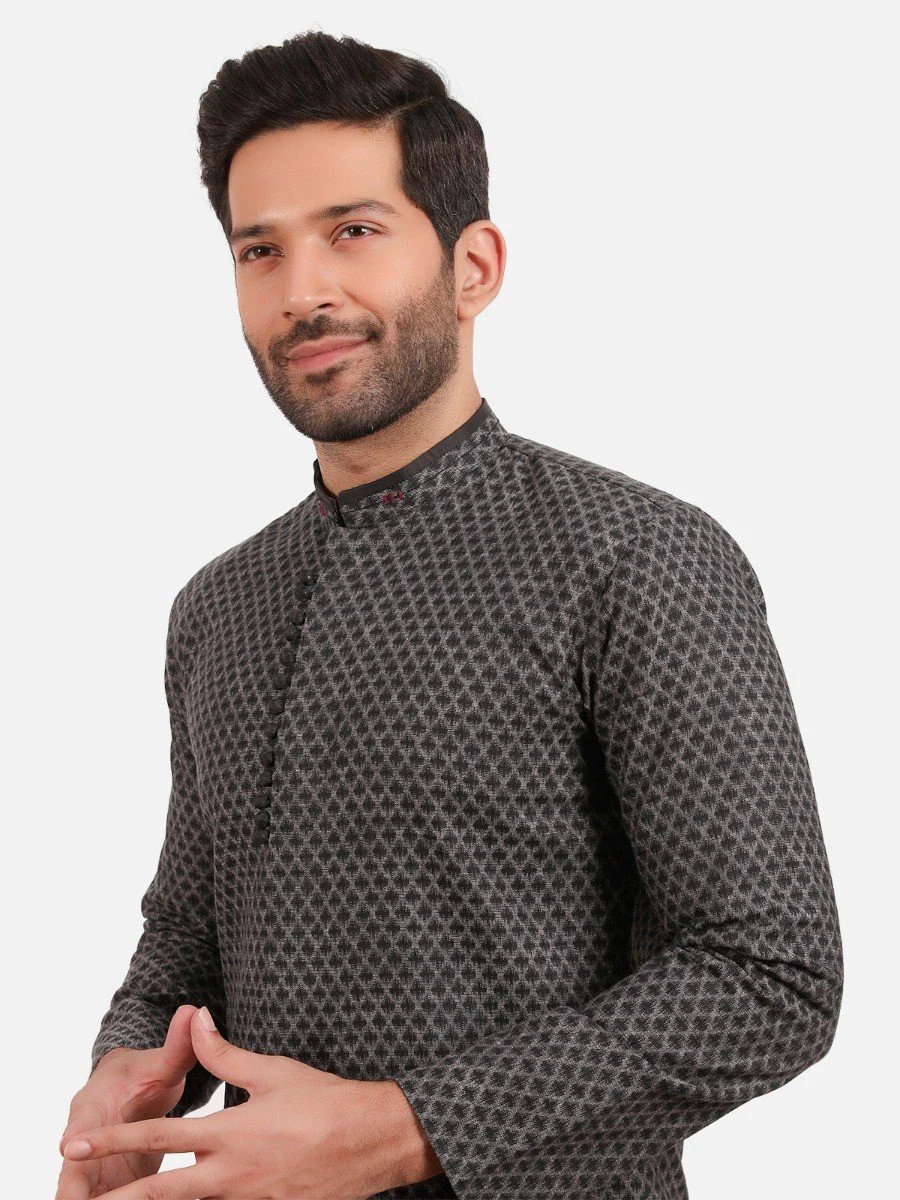 Men's Dark Grey Kurta Ceremonial - EMTKF20-001 - Image 3
