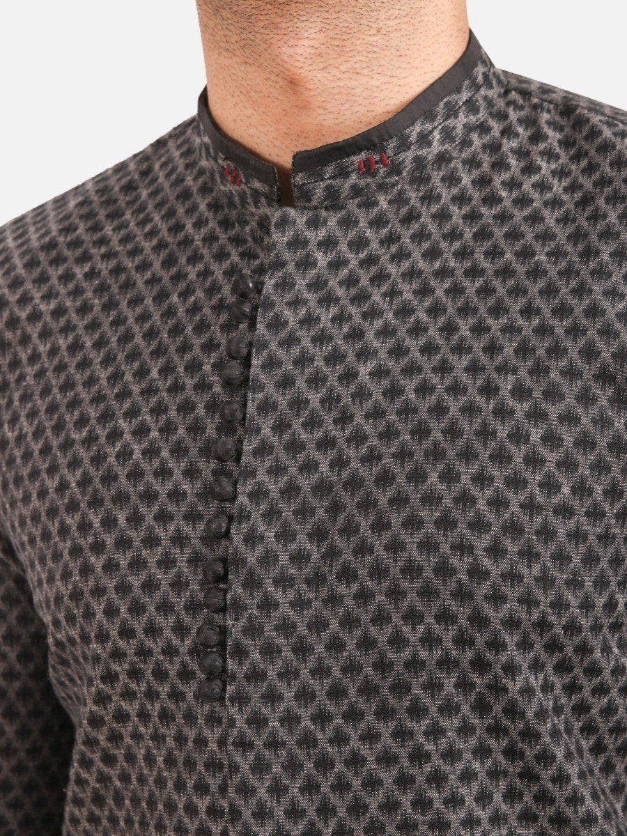 Men's Dark Grey Kurta Ceremonial - EMTKF20-001 - Image 4