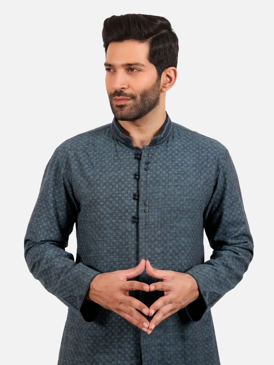Men's Dark Teal Kurta Ceremonial - EMTKF20-002 - Image 3