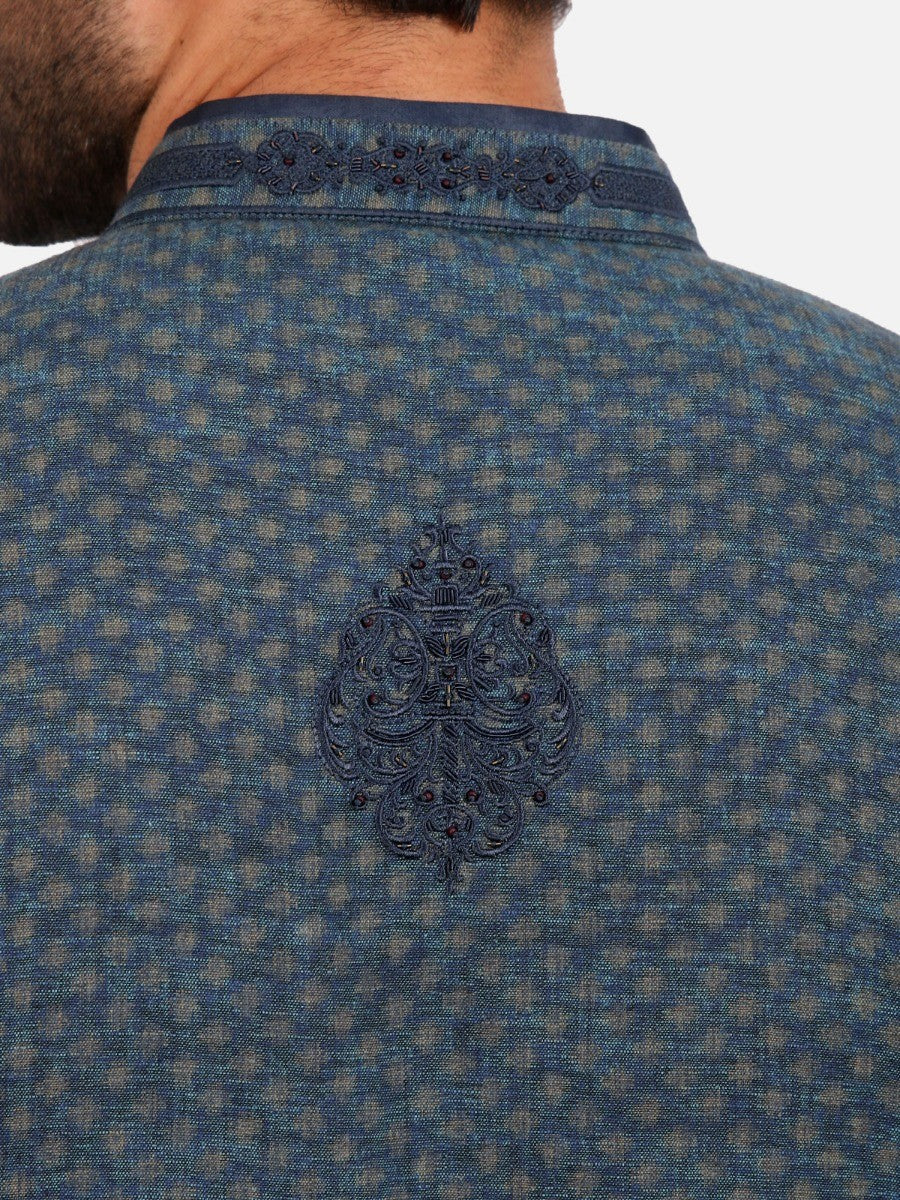 Men's Dark Teal Kurta Ceremonial - EMTKF20-002 - Image 4