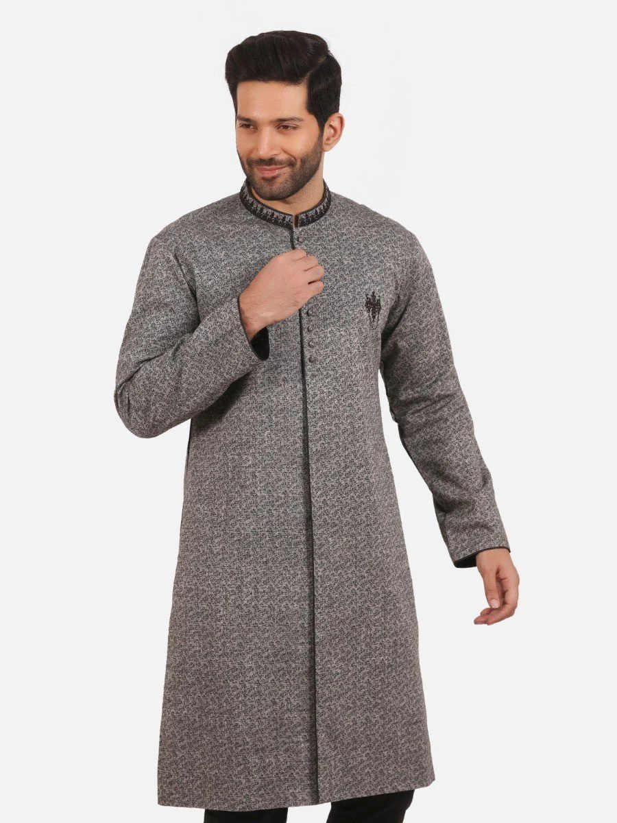 Men's Grey Kurta Ceremonial - EMTKF20-003 - Image 3