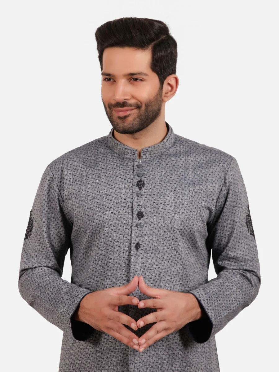 Men's Deep Blue Kurta Ceremonial - EMTKF20-004 - Image 3