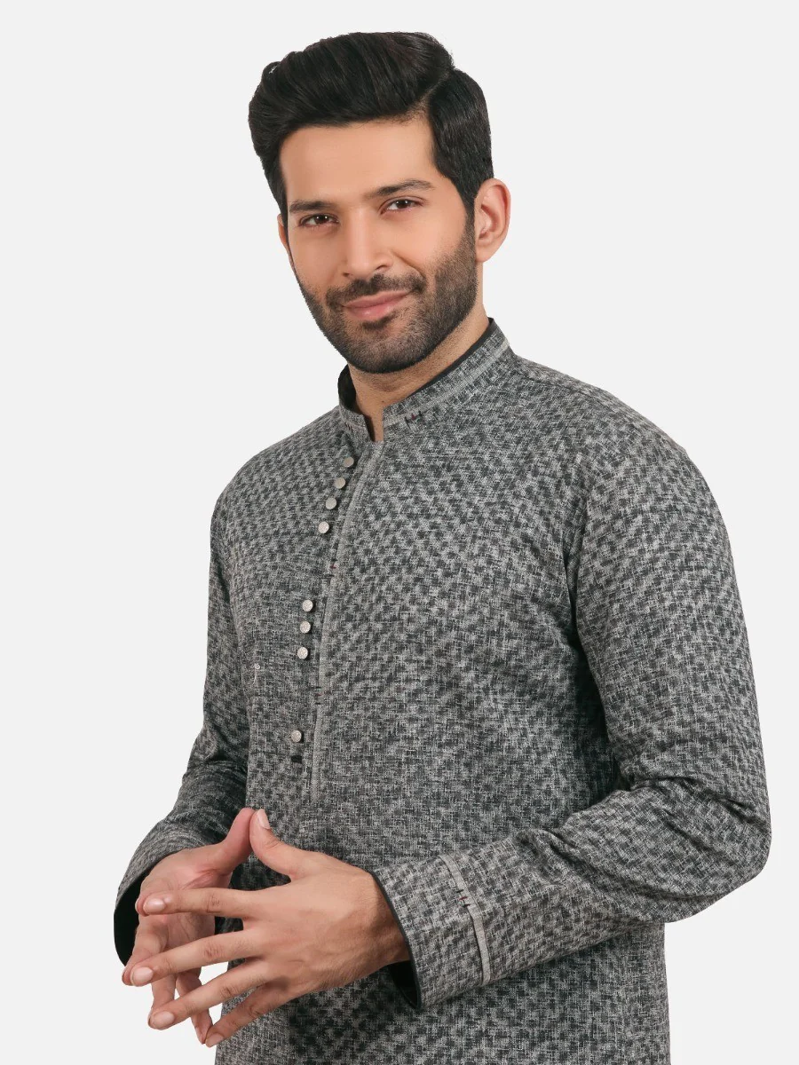Men's Grey Kurta Ceremonial - EMTKF20-005 - Image 3