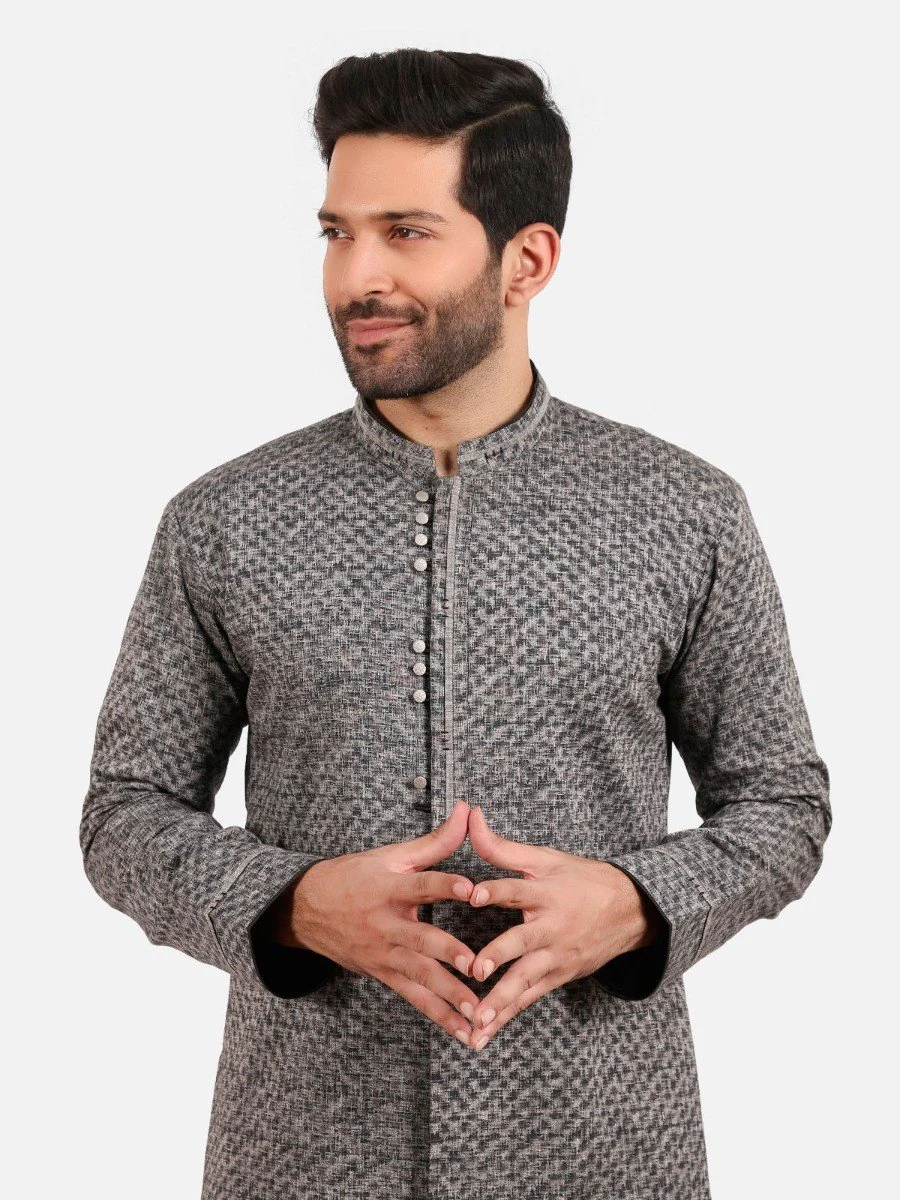 Men's Grey Kurta Ceremonial - EMTKF20-005 - Image 4