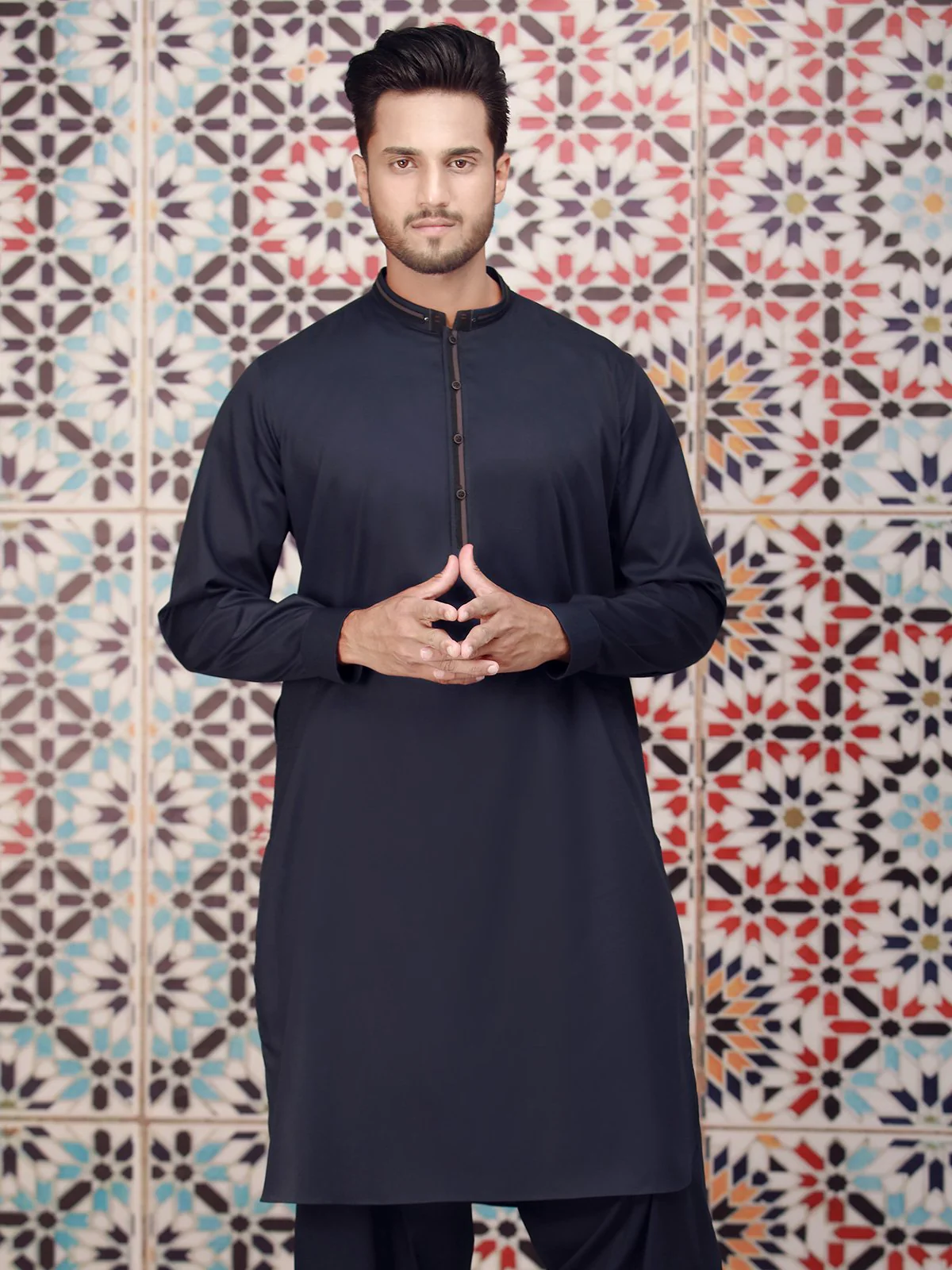 Men's Navy Blue Shalwar Kameez - EMTKS17CFS-40494 - Image 2