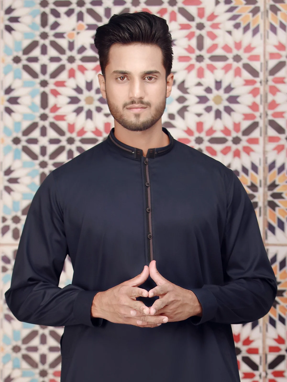 Men's Navy Blue Shalwar Kameez - EMTKS17CFS-40494 - Image 3