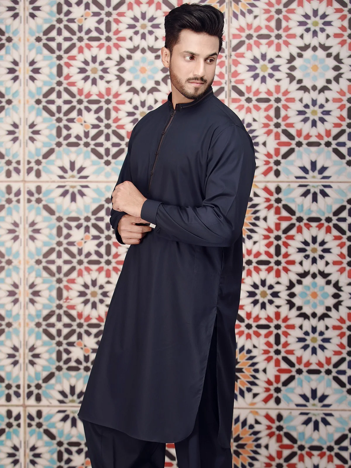 Men's Navy Blue Shalwar Kameez - EMTKS17CFS-40494 - Image 4