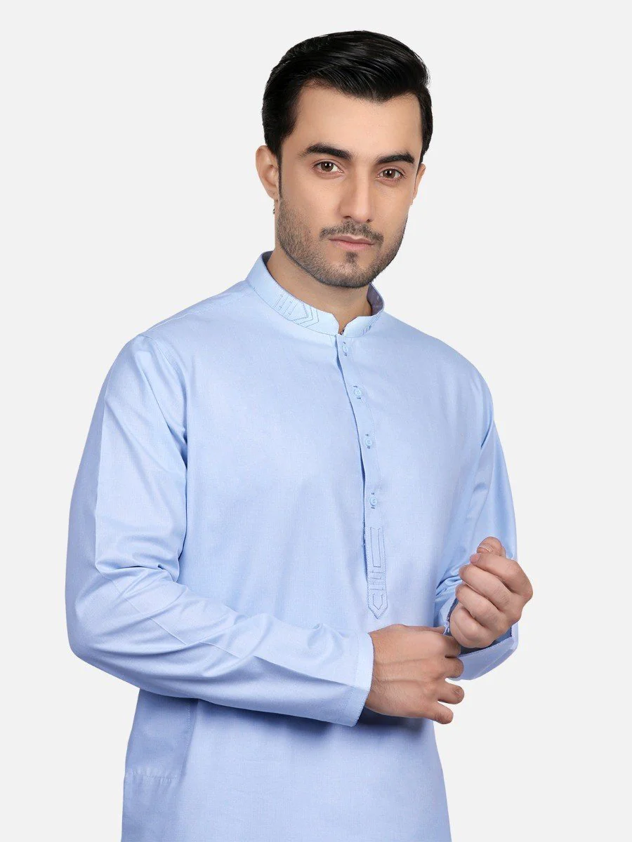 Men's Sky Blue Shalwar Kameez - EMTKS18S-40616 - Image 2