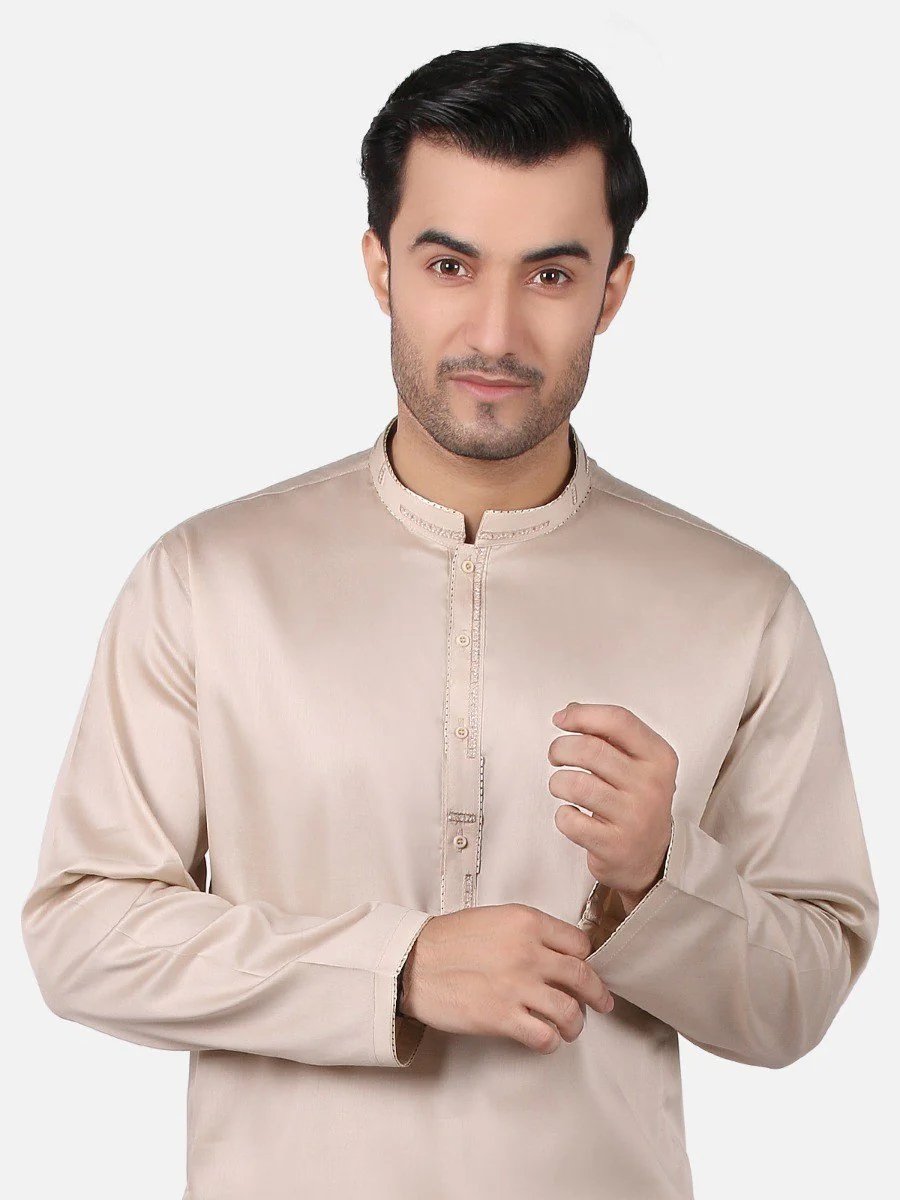 Men's Beige Shalwar Kameez - EMTKS18S-40630 - Image 2