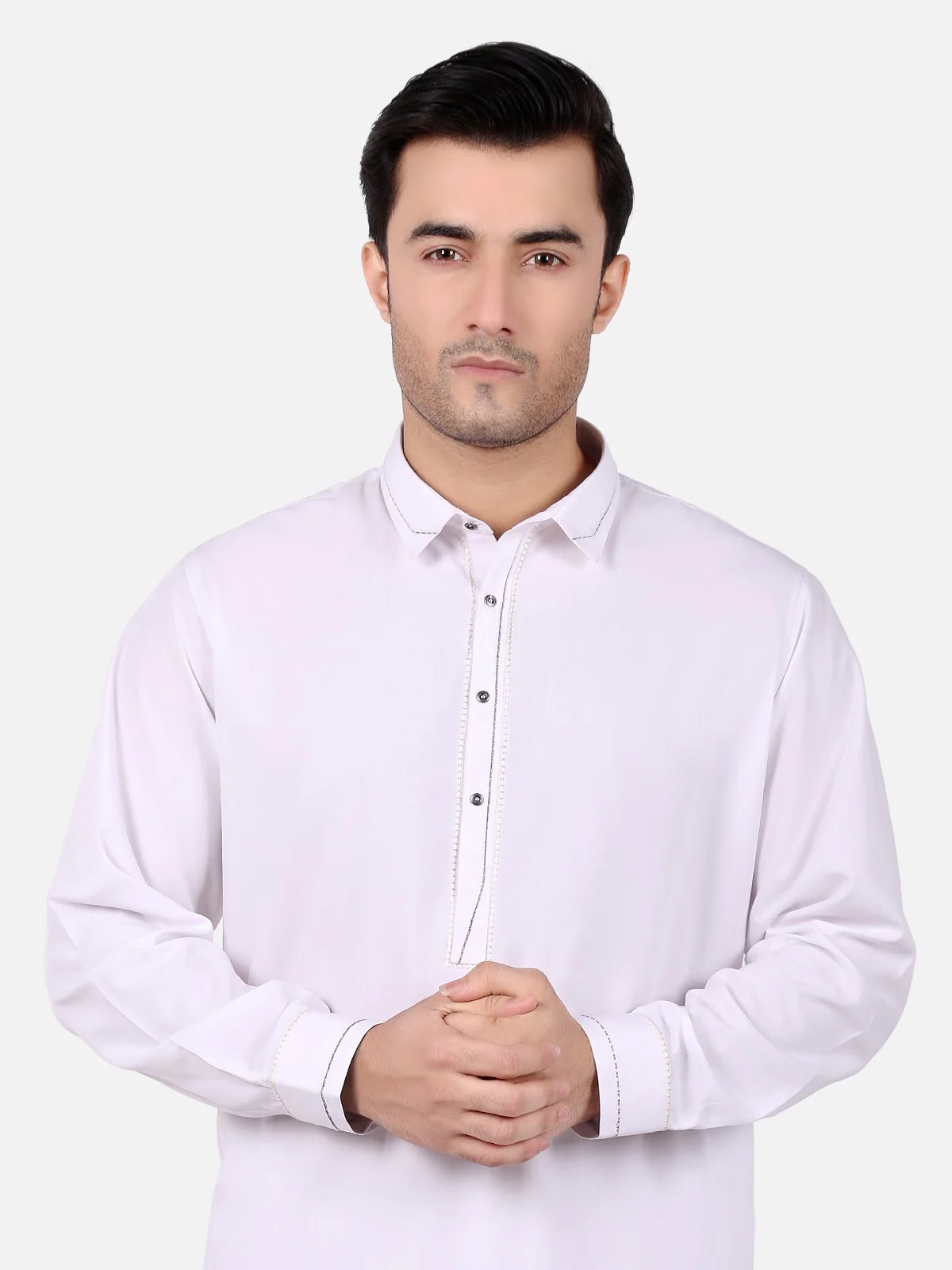 Men's White Shalwar Kameez - EMTKS18S-40638 - Image 2