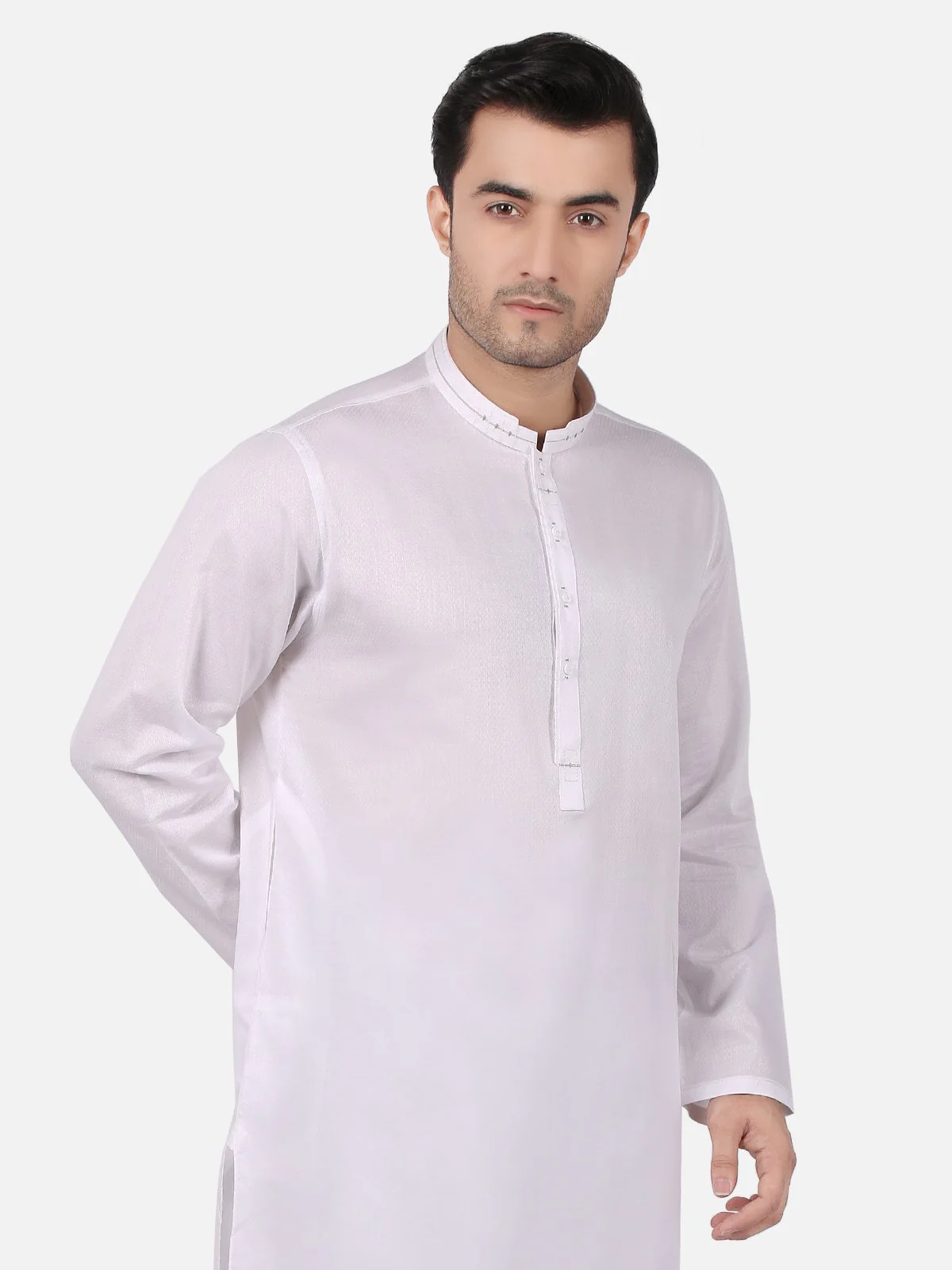 Men's White Shalwar Kameez - EMTKS18S-40640 - Image 2