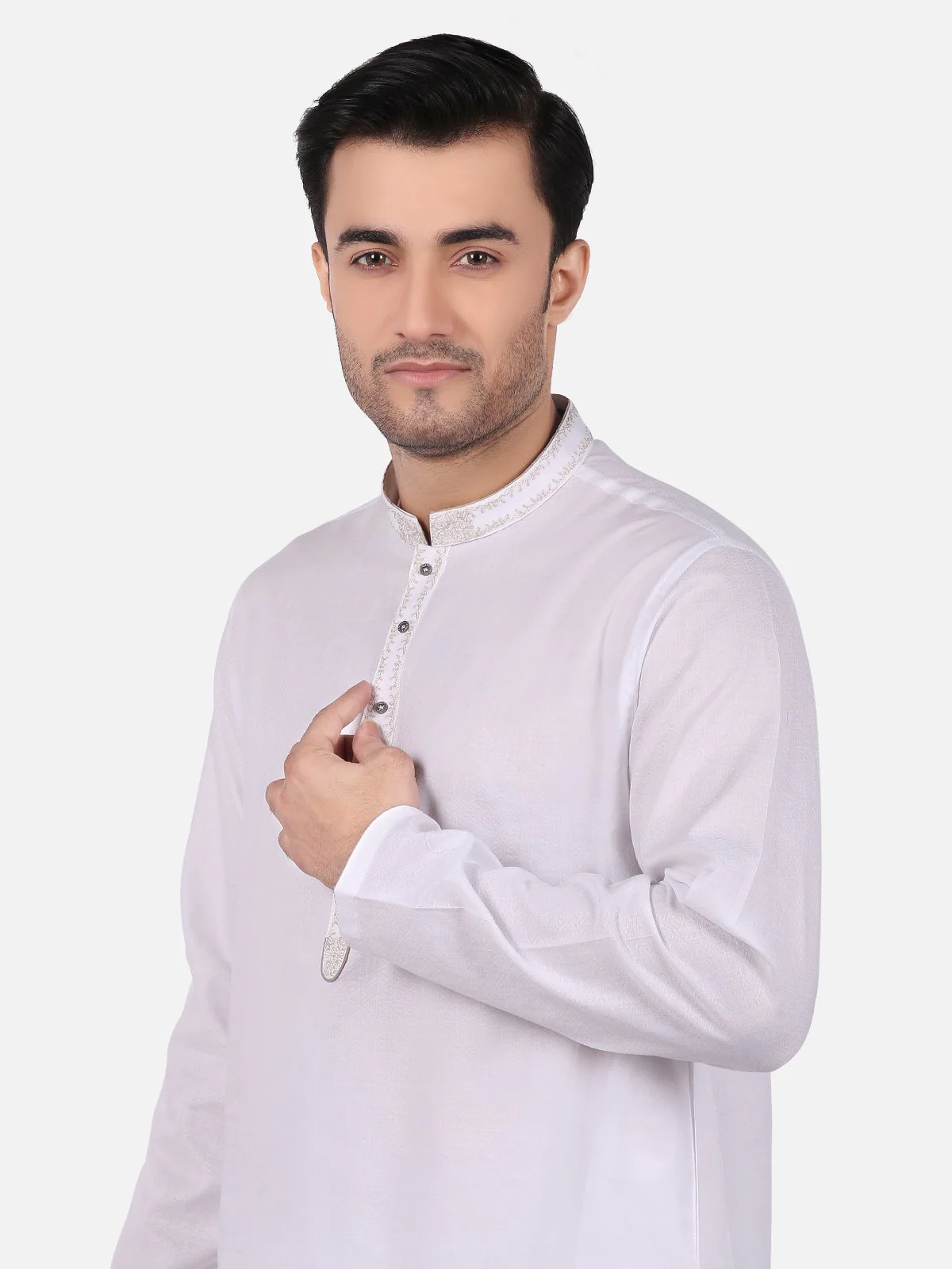 Men's White Shalwar Kameez - EMTKS18S-40644 - Image 2