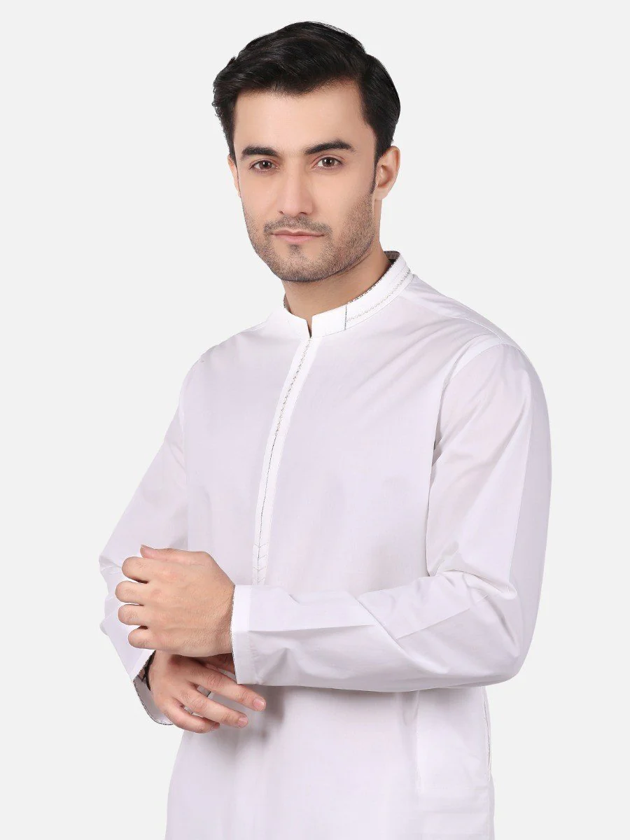 Men's Off White Shalwar Kameez - EMTKS18S-40650 - Image 2
