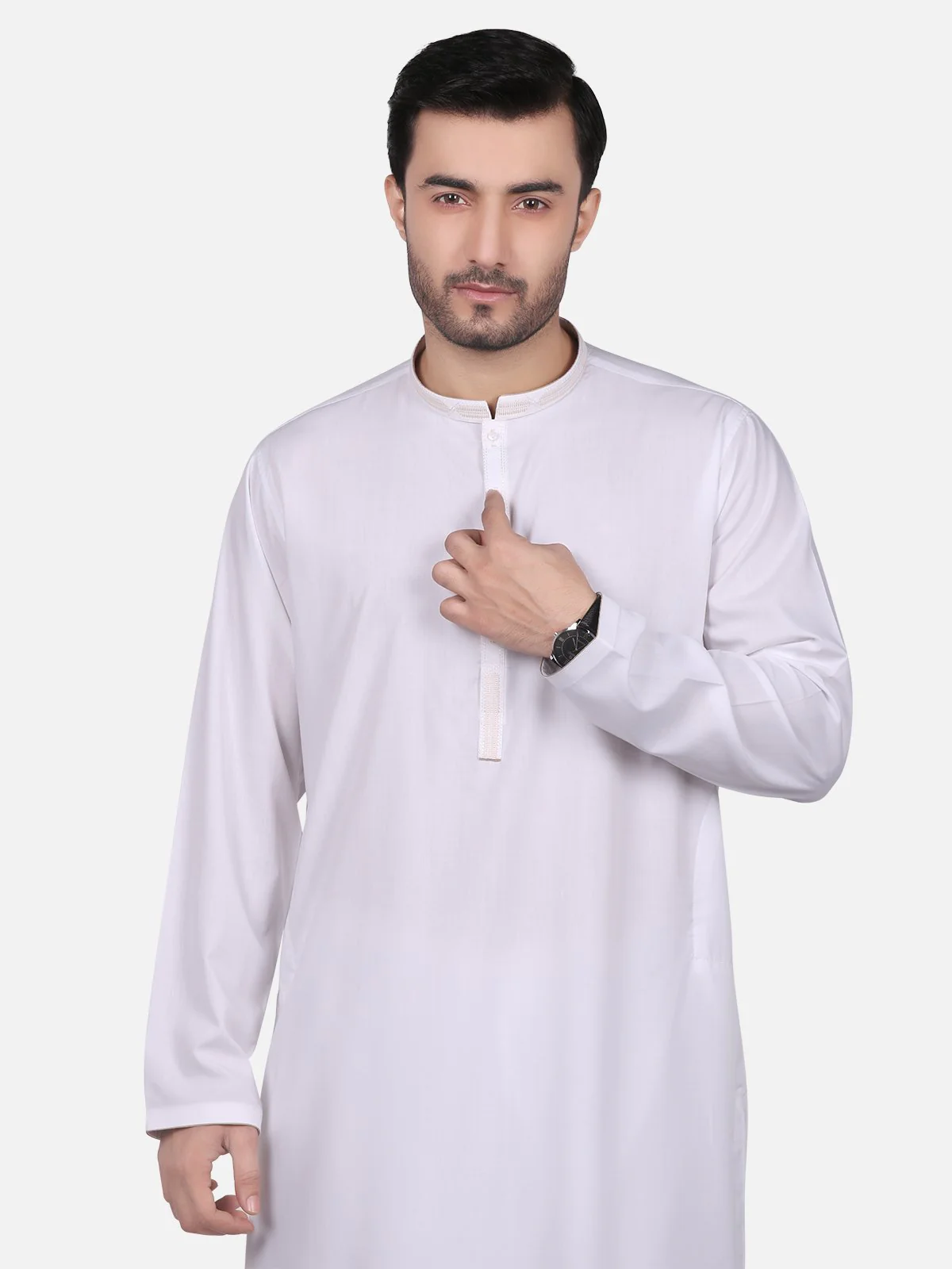 Men's White Shalwar Kameez - EMTKS18S-40682 - Image 2