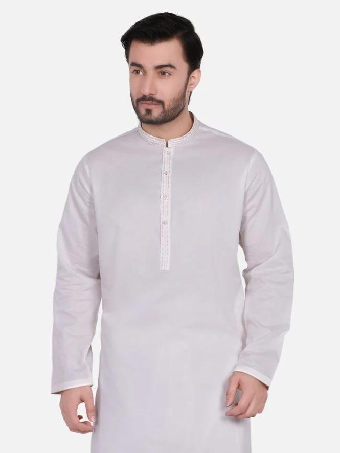 Men's Cream Shalwar Kameez - EMTKS18S-40683 - Image 2