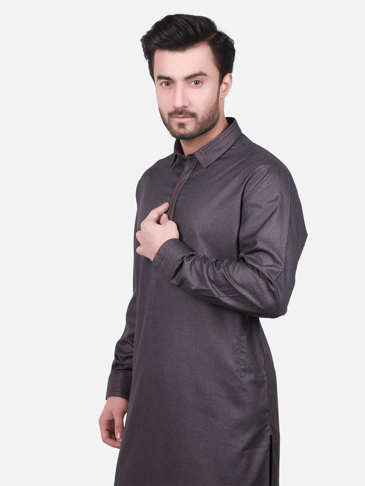 Men's Dark Purple Shalwar Kameez - EMTKS18W-40715 - Image 2
