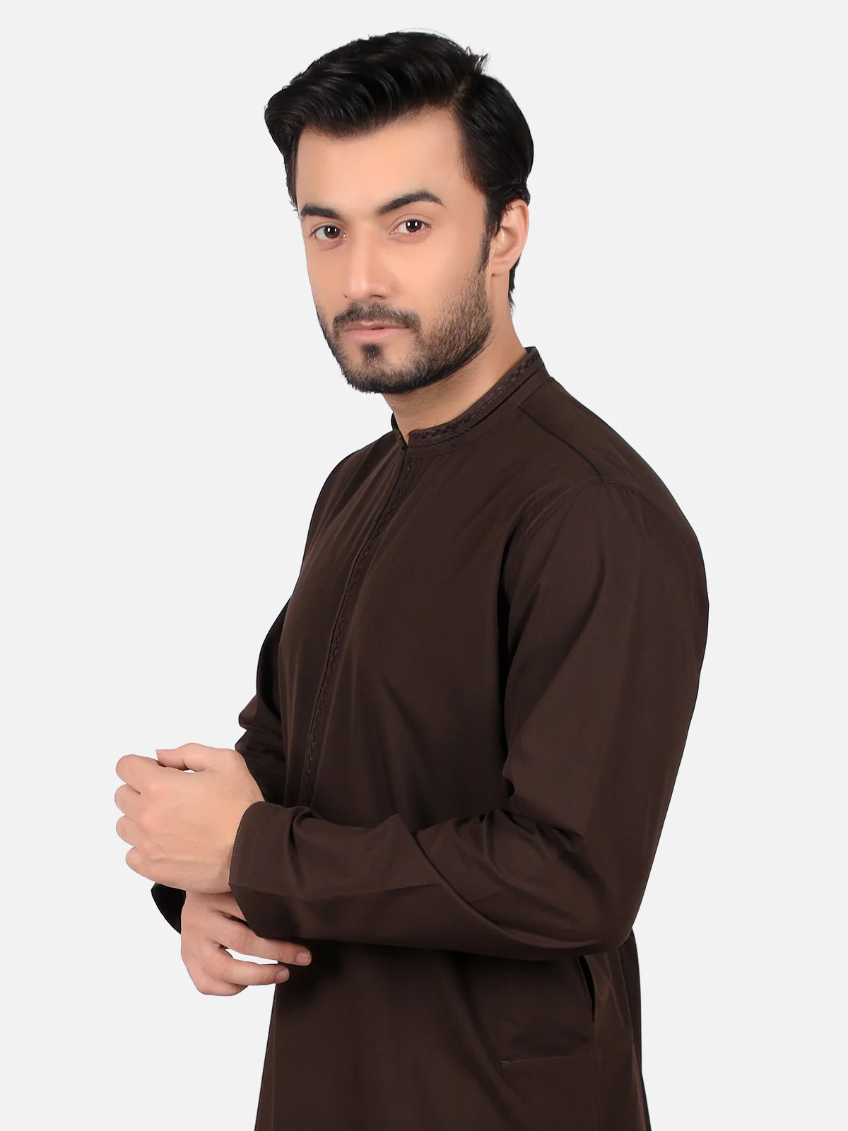 Men's Dark Brown Shalwar Kameez - EMTKS19-001 - Image 2