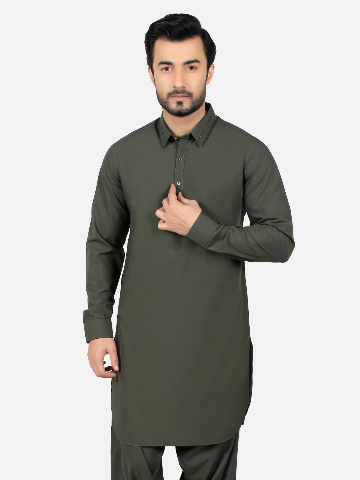 Men's Green Shalwar Kameez - EMTKS19-002 - Image 2