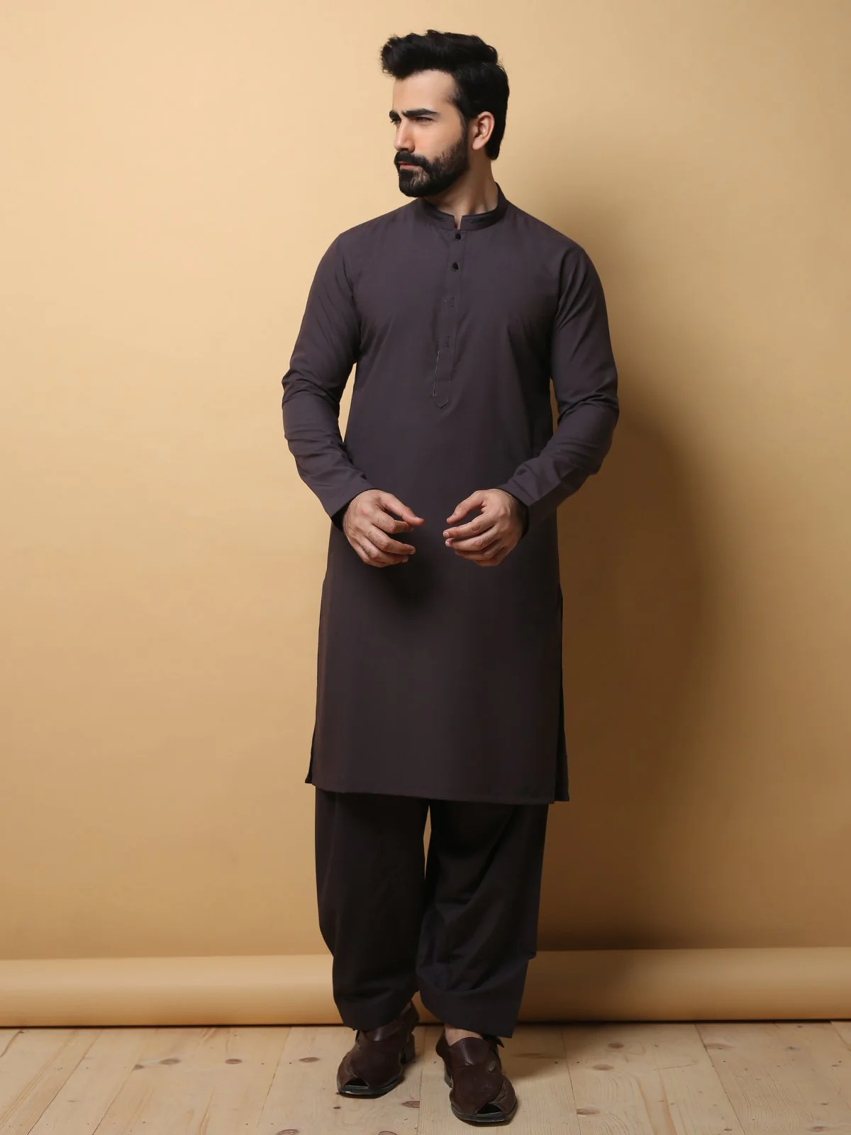 Men's Deep Purple Shalwar Kameez - EMTKS19-003