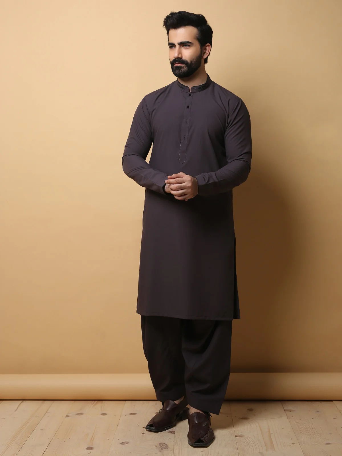 Men's Deep Purple Shalwar Kameez - EMTKS19-003 - Image 2