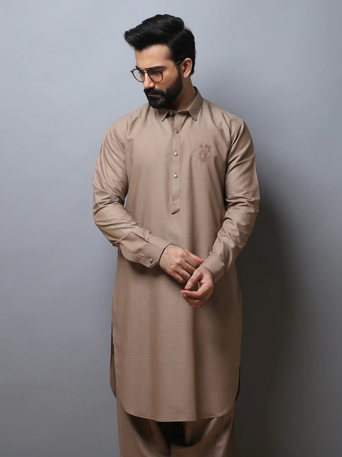 Men's Light Coffee Shalwar Kameez - EMTKS19-010 - Image 2