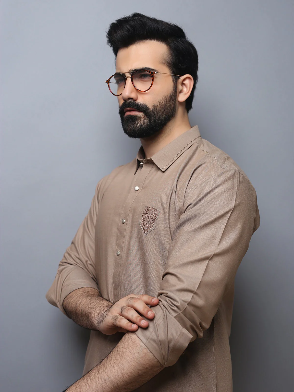 Men's Light Coffee Shalwar Kameez - EMTKS19-010 - Image 3