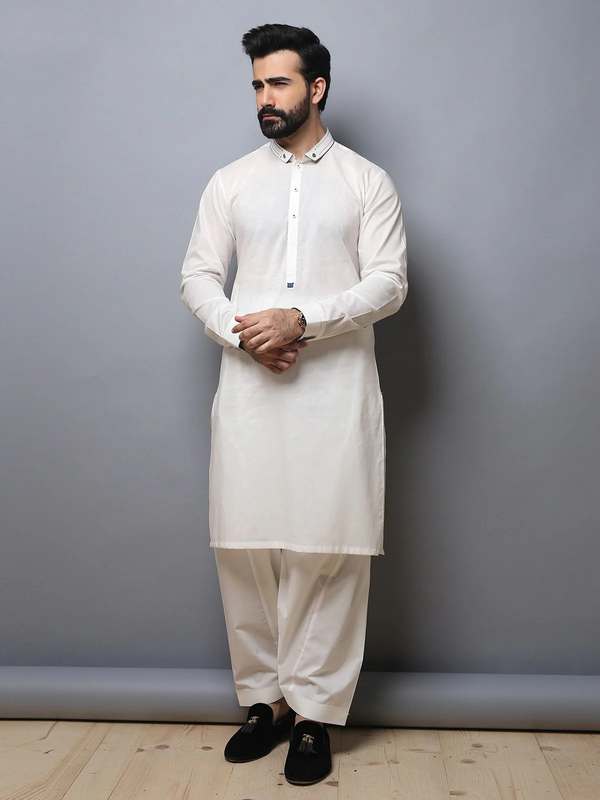 Men's Off White Shalwar Kameez - EMTKS19-012