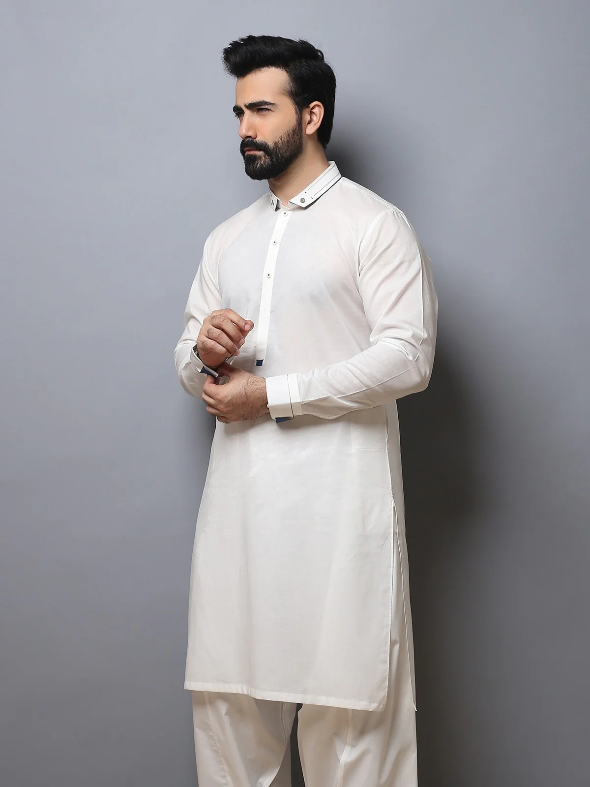 Men's Off White Shalwar Kameez - EMTKS19-012 - Image 2