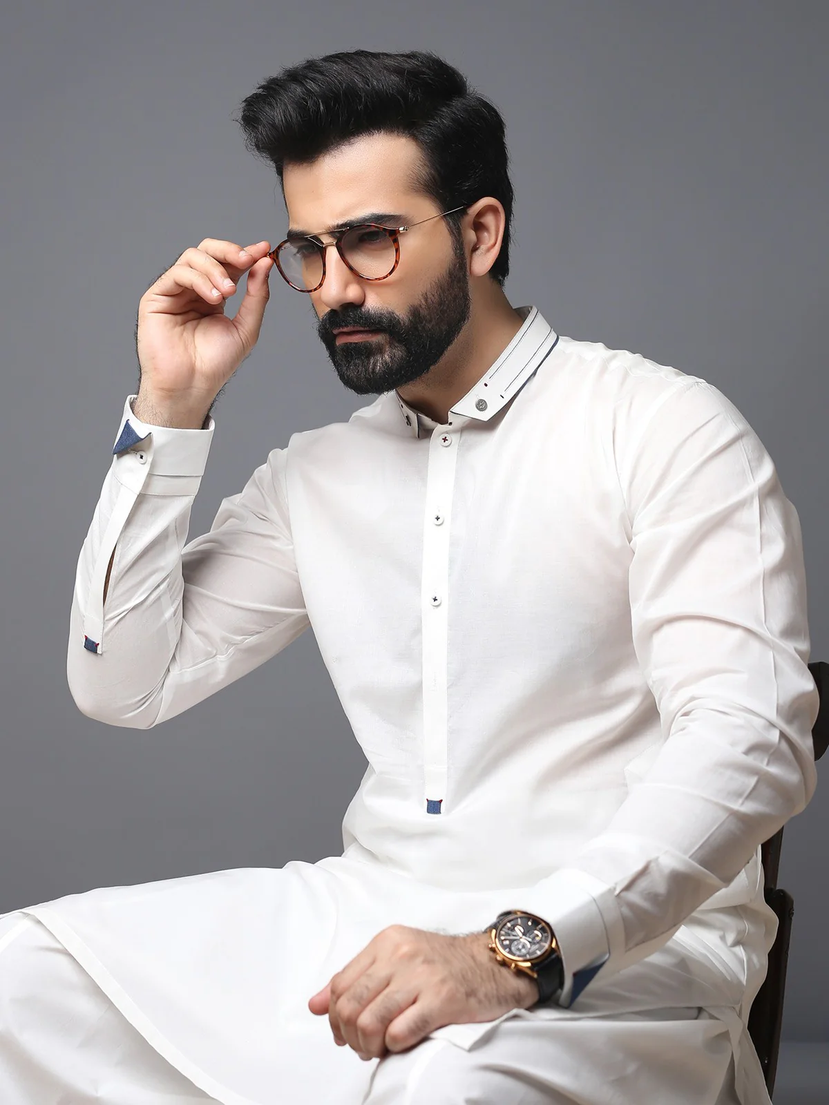 Men's Off White Shalwar Kameez - EMTKS19-012 - Image 3