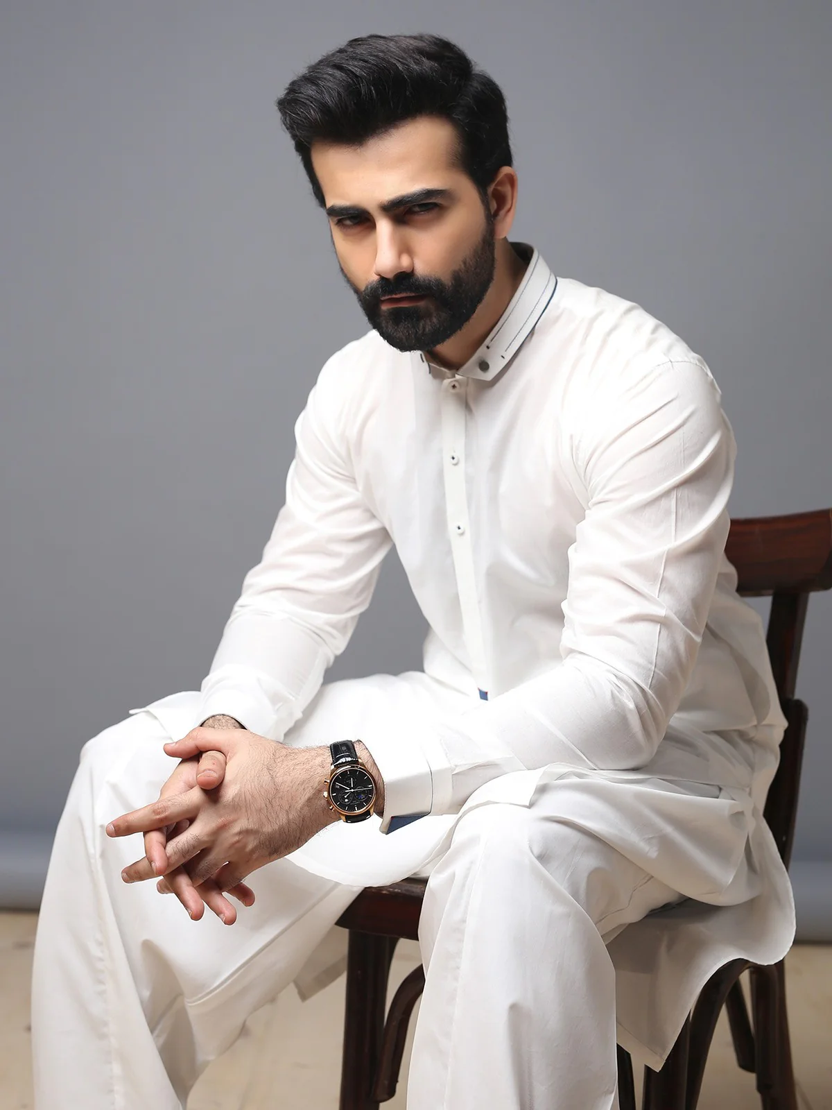 Men's Off White Shalwar Kameez - EMTKS19-012 - Image 4