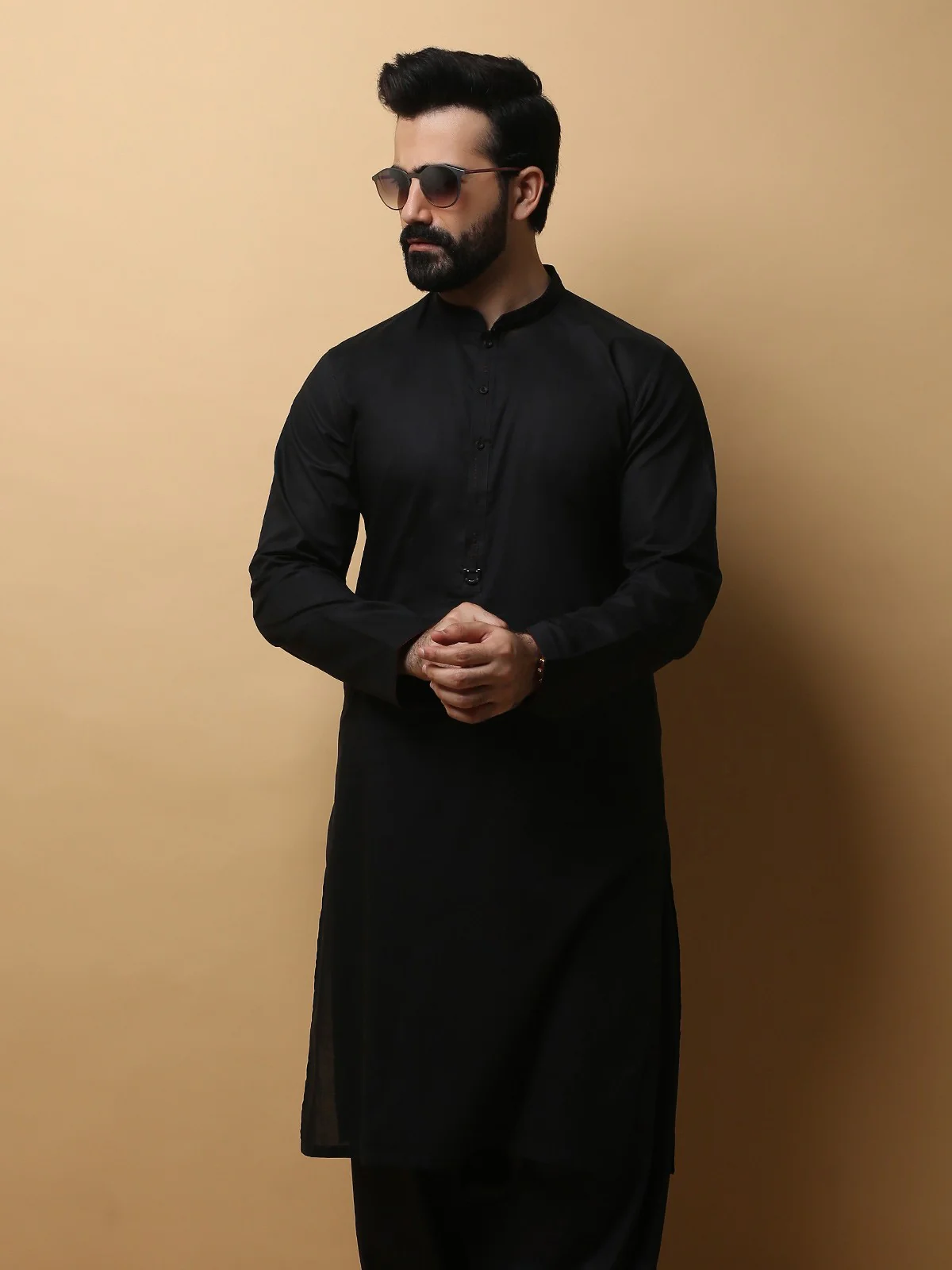 Men's Black Shalwar Kameez - EMTKS19-013 - Image 2
