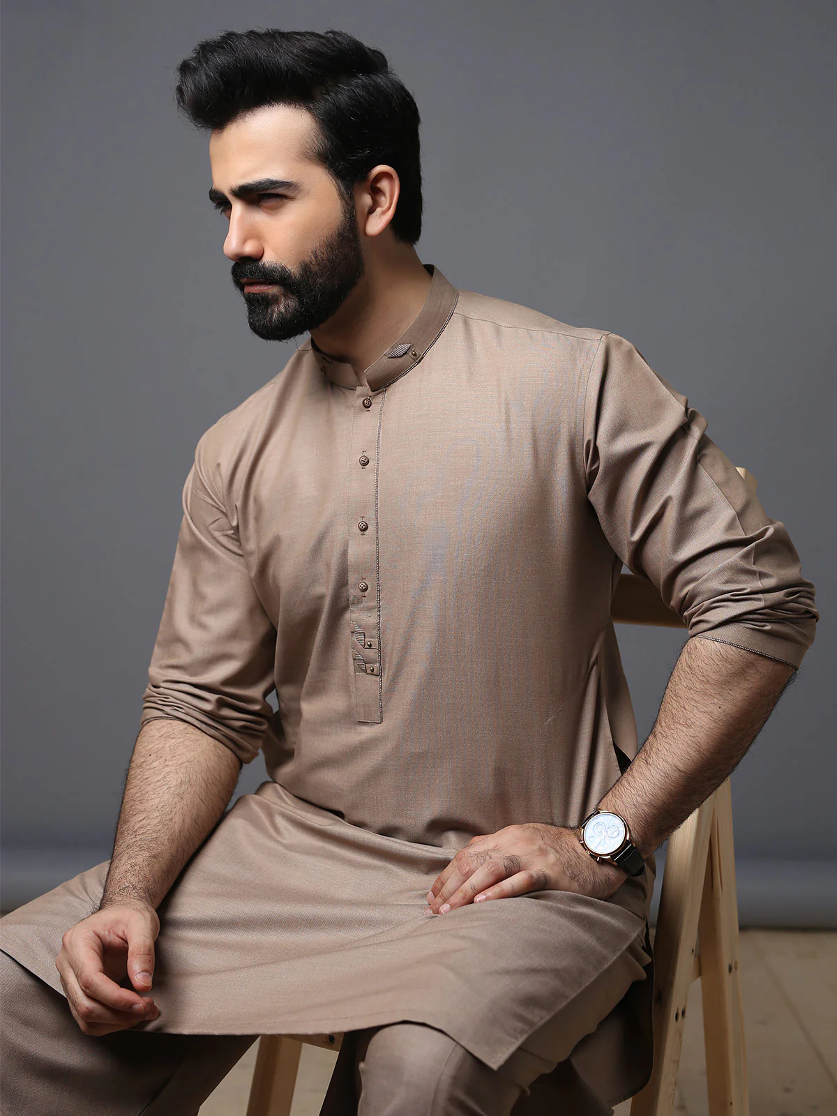 Men's Light Coffee Shalwar Kameez - EMTKS19-014 - Image 2