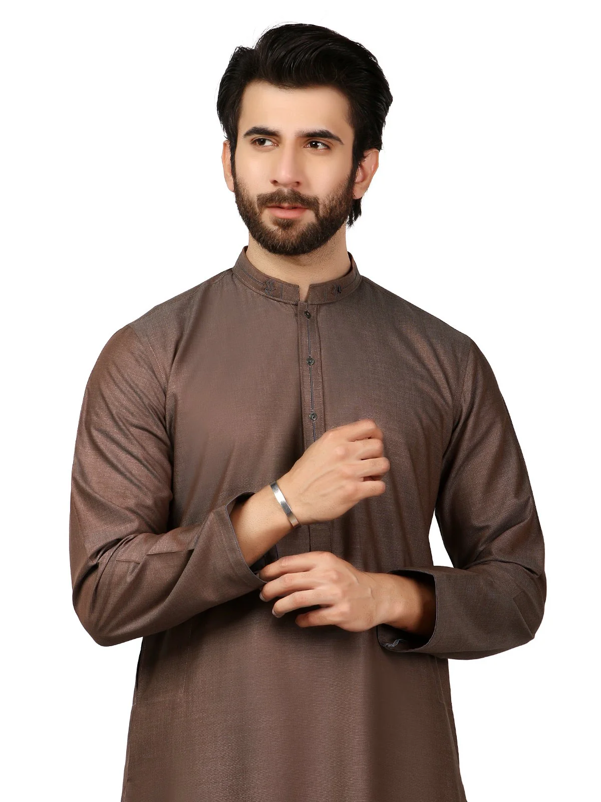 Men's Light Brown Shalwar Kameez - EMTKS19-016 - Image 2