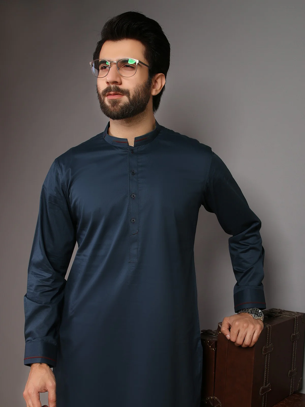 Men's Teal Blue Shalwar Kameez - EMTKS19-017 - Image 3