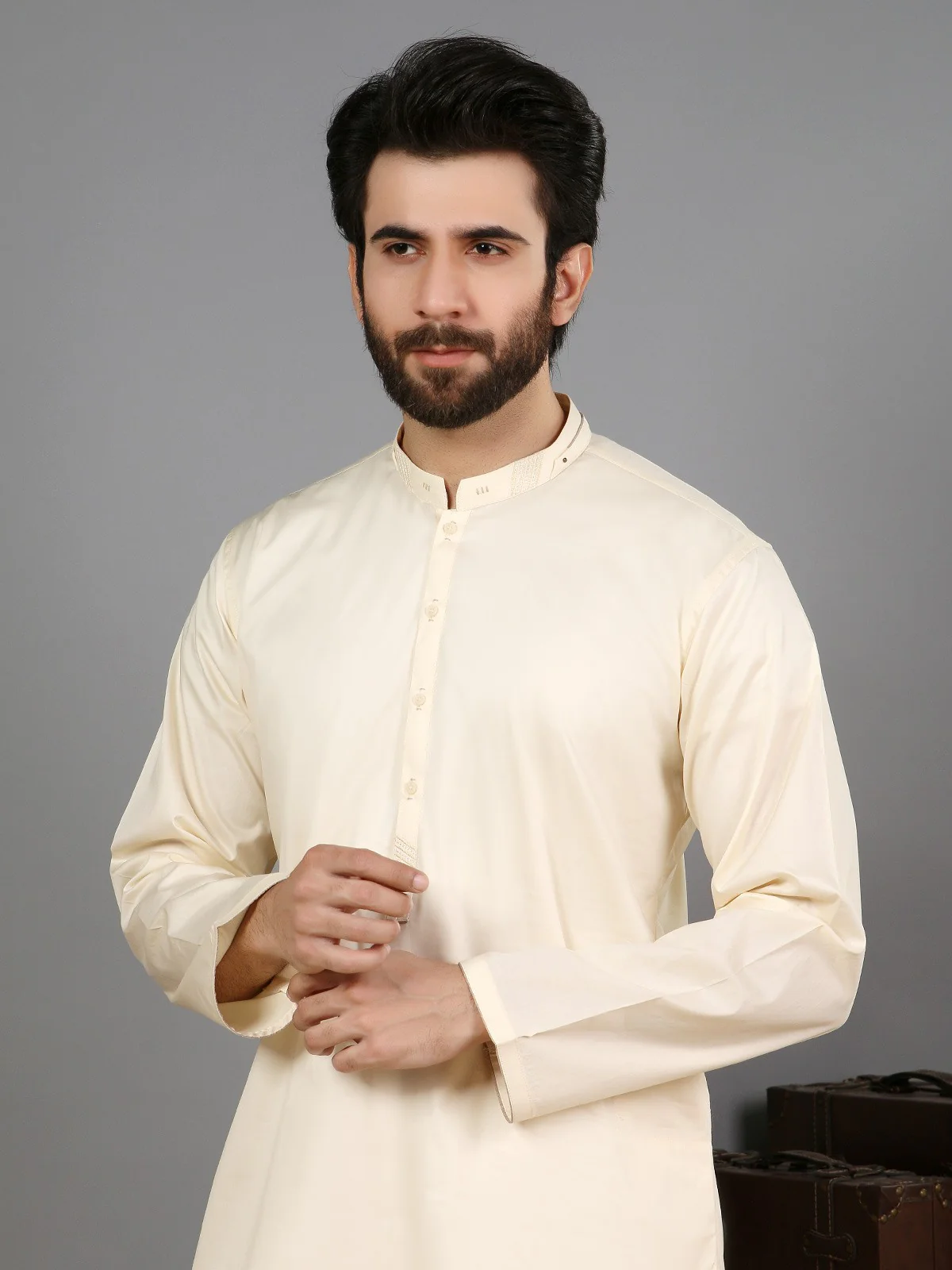 Men's Cream Shalwar Kameez - EMTKS19-019 - Image 2